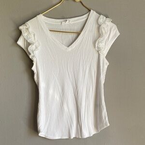 Women's White V-Neck Lace-Trim Ribbed Tank Top